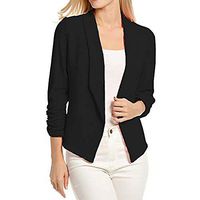 Women Three Quarter Sleeve Blazer Open Front Solid Short Jacket Coat (S, Black)
