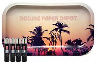 Clipper Lighter “Leaf Lock Gear Controller” Design (4 lighters) with Rolling Paper Depot Rolling Tray (Retro Palms)