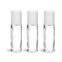 10 ml (1/3 oz) Clear Roll on Bottle w/Ball & White Caps - Set of 3