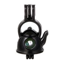 10pcs Black Pearl Cage Beads Cage Locket Pendant Jewelry Making Supplies-For Oyster Pearls, Essential Oil Diffuser, Fun Gifts (Teapot)