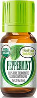 Organic Peppermint Essential Oil (100% Pure - USDA Certified Organic) Best Therapeutic Grade Essential Peppermint Oils for Diffuser from Healing Solutions, use to repel mice, hair growth & more - 10ml