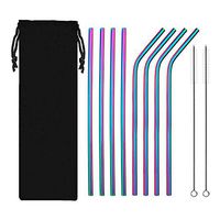 Stainless Steel Drinking Metal Straws, Rainbow Multi-Colored Straw, Set of 8 Stainless Steel Straws, Reusable Straws (Multicolor)