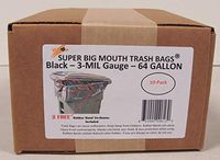Super Big Mouth Trash Bags 64 Gallon 10-Pack Plus 2 Free Rubber Tie Down Band
