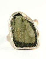 Moldavite Ring - Raw Rough - Brushed Sterling Silver - R1801