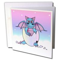 3dRose Blue Baby Dragon in Cracked Egg - Greeting Cards, 6 x 6 inches, set of 12 (gc_6091_2)