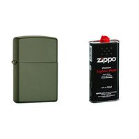 Zippo Pocket Lighter, Green Matte with 12 oz Lighter Fluid