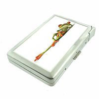 Frog Em1 Hip Silver Cigarette Case With Built In Lighter 4.75" X 2.75" Id Holder Metal Wallet RFID Protection
