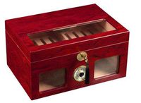 Desktop Cigar Humidor Red Wood Color Clear Top and Front View Display Storage Box