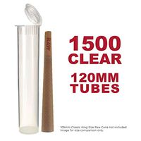 W Gallery 1500 Clear 120MM Doob Tubes - Ships Open, Child Resistant Squeeze Pop Top, BPA-Free Plastic Waterproof Airtight Smell Proof Herb Cigarette Joint Blunt Holder Vial, Compare 109mm 116mm, Bulk