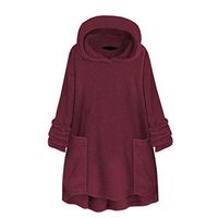 HNTDG Plus Size Sherpa Pullover Women Hooded Sweatshirt Fuzzy Fleece Outwear with Pockets Woolen Sweater Tops Wine