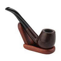 Wooden Tobacco Smoking Pipe, Smooth, Bent, Hand Made + Tobacco Pipe Stand