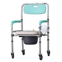 Chair Height Adjustable Folding Aluminum Commode Shower with Detachable Toilet Tissue Bracket (with Wheel)
