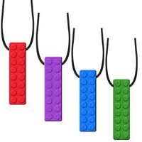 4 Pack Sensory Chewing Necklace for ADHD, Teething, Autism, Biting, Oral Motor Chewy Stick/Tube Toy Jewelry for Boys, Girls, Adults, Toddlers(Blue, Green, Purple,Red) by Accmor