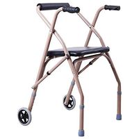 Alexzh_Rollator Sit Push Dual-use Folding Walker with Roller/Seat Plate Height Adjustable Old People Disabled, Carbon Steel