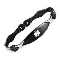 linnalove Free Engraving Black Medical id Bracelet for Women(7.5)