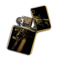 Gold Flip Top Refillable Windproof Lighter - Assault Rifle Gun Lighter Gold