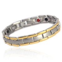 CMS MAGNETICS Novoa Men's Quad-Element Satin Titanium Magnetic Bracelet with Gold Accents - 12,800 Gauss B430J