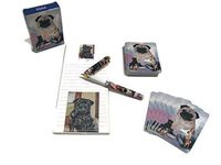 Love My Dog! Gift Set - 4 Piece Bundle- One Custom Fine Art Writing Pen, One Matching Magnetic List Pad, One Matching Decorative Magnet, One Matching Deck Playing Cards (Pug Black)