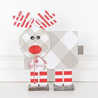 11" X 13" X 1.5" Wood Rudolph Shape (Believe), Red/White/Gray – 70517