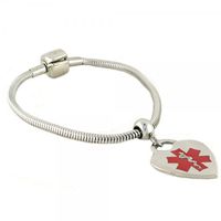 N Style ID Pan-Dorra PRE-Engraved “ON Blood THINNER” Stylish Medical ID Bracelet - Heart Red Alert Charm 7.50