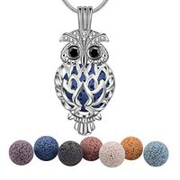 CELESTIA Essential Oil Lava Stone Diffuser Owl Locket Pendant Necklace with 7 Reusable Coloured Lava Stones - 24 in Chain Girls Women Jewelry Gift