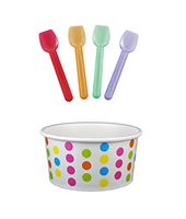 Black Cat Avenue Paper Ice Cream Cups with Spoons Combo, Polka Dot, Rainbow, 6 Ounce, 50 Pack