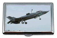Cigarette Case Double Sided King,F-35 Military Fighter Jet Airplane Plane Business Card Holder Stainless Steel (Silver)