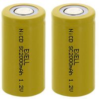 2x Exell SubC 1.2V 2000mAh NiCD Flat Top Rechargeable Batteries for medical instruments/equipment, electric razors, toothbrushes, radio controlled devices, electric tools