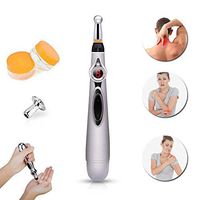 Electronic Acupuncture Pen, Mini Magnetic Pulse Massage Pen with 5 Massage Heads, Acupoint Meridian Energy Pen for Face Wrinkles, Muscle, Joint and Back Pain Relief,Silver