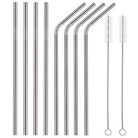 Stainless Steel Drinking Straws Set of 8 Ultra Long 10.5 Inch | Metal Reusable Recycled Straws for Tumblers Rumblers Cold Beverage (4 Straight|4 Bent|2 Brushes)