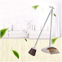 Broom and Dustpan Set | Standing Upright Dust Pan Long Handled Cleaning Broom Combo Sets Floor Sweeping for Home Office (Khaki)