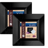 Squarete 10.75'' inch Black Dinner Square Party Plates Hard Plastic Elegant Disposable Heavy Duty. 10 Square Dinner Plates Per Package Pack of 2