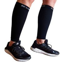 BeVisible Sports Calf Compression Sleeve Shin Splint Leg Compression Socks for Men & Women - Great for Running, Cycling, Air Travel, Support, Circulation & Recovery - 1 Pair (Black, Large - XL)
