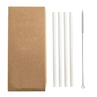 LanJing Reusable Straight Clear Borosilicate Glass Drinking Straws for Milkshakes Smoothies Frozen Drinks(4+1)