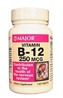 MAJOR B-12 250MCG TABS CYANOCOBALAMIN-250 MCG Pink 130 TABLETS UPC 309044218137