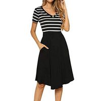KYLEON Womens Summer Casual Loose Flowy Short Sleeve Midi Dress with Pockets Swing Stripe Mini Short Sundress