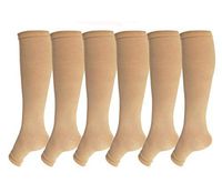 SKUNDU Open Toe Toeless Compression Socks 6 Pairs For Women Men 15-20 mmHg Calf Support Compression Sleeve(S/M, Nude)