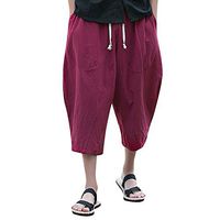 Gocheaper Men's Casual Slim Sports Pants Calf-Length Linen Trousers Baggy Harem Pants (Wine Red,L)