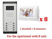 Apartment Wired 7 Inch Monitor Video Door Phone Audio Visual Intercom Entry Access System 8 Units