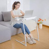 Medical Height Adjustable Overbed Table, Foldable Adjustable to 6 Different Heights, Portable Multifunctional Removable Laptop Desk Bed Sofa (Color : White)
