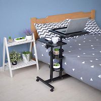 Follure Overbed Table with Two Desktops - Foldable Adjustable Height Movable Bedside Table Laptop Computer Desk with Wheels (23.6"x15.7", Black)