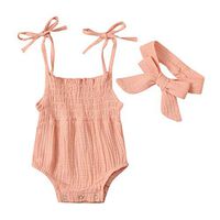 JNANA Baby Girl Gifts Clothes Toddler Baby Girl Sleeveless Backless Straps Romper Jumpsuit+Headband Set Pink 0-6 Months