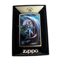 Zippo Custom Lighter - Classic Street Chrome Anne Stokes Collection Fantasy Blue Dragon Mage Woman
