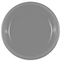 JAM PAPER Round Plastic Party Plates - Large - 10 1/4 inch - Silver - 20/Pack