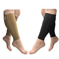 HealthyNees 2 Pairs Footless 20-30 mmHg Compression Leg Shin Sleeve With Zipper