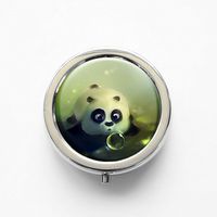 RhyNSky Animal Panda Mini Portable Pocket Pill Box Case Holder for Purse, 3 Compartments, Silvery, FS244