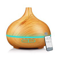 GMFYC 400ML Household Silent Remote Wood Grain Humidifier, Colorful LED Lights Anti-Dry Burning Silent Aroma Diffuser, Suitable for Home Office Yoga SPA (Color : Yellow)