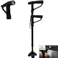 #1 Multi-function Folding Pivoting Walking Cane Stick With LED Flashlight EZ Comfortable Handle & Multi Tips for All Terrains Just get up For Arthritis Low Back Pain (Style1 With Handle)