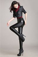 H.coosy practical;cozy Autumn and winter Europe and the United States large size plus velvet PU color leather pants high waist tight leggings pants black M