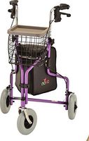 3 Wheeled Walker Purple Color Wire Basket and Large Vinyl Storage Pouch Included. Weight Capacity 250 lbs.